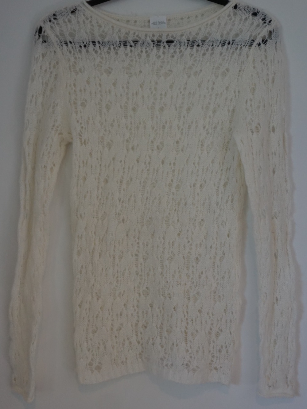 wild fable Cream Openwork Lace-Knit Crew Sweater